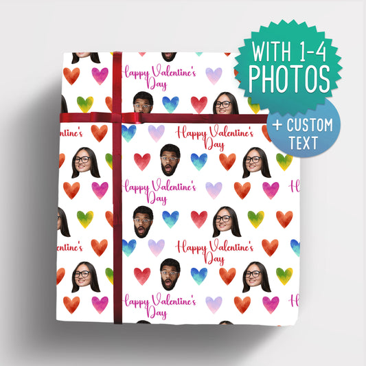 Custom Hearts Wrapping Paper - Love Gift wrap 1-4 Photos and Custom Text Options