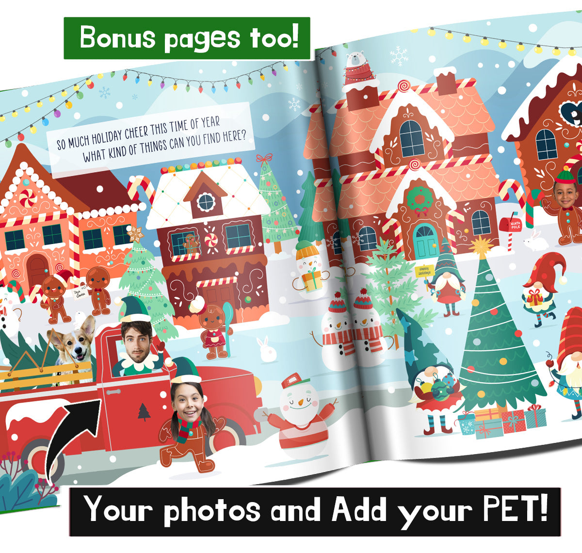 Personalized Christmas Book for multiple kids with pets Photos and Names