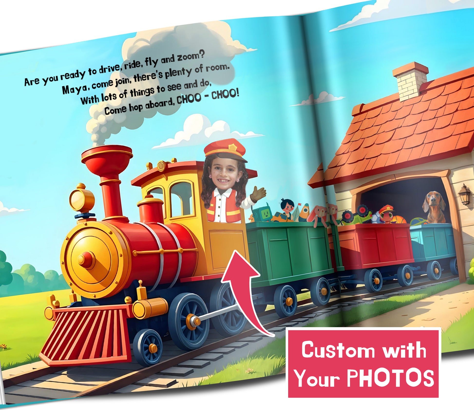 personalized cars book with photo and name, train book