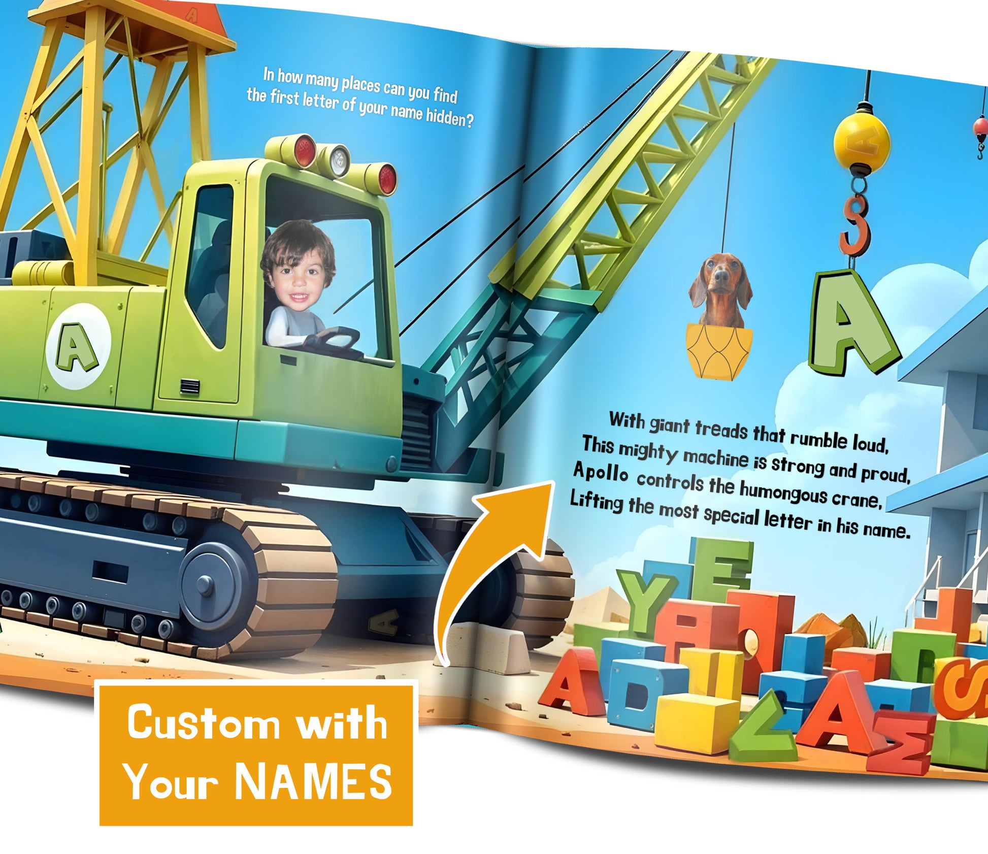 personalized cars books for multiple kids with photo and name and their pet