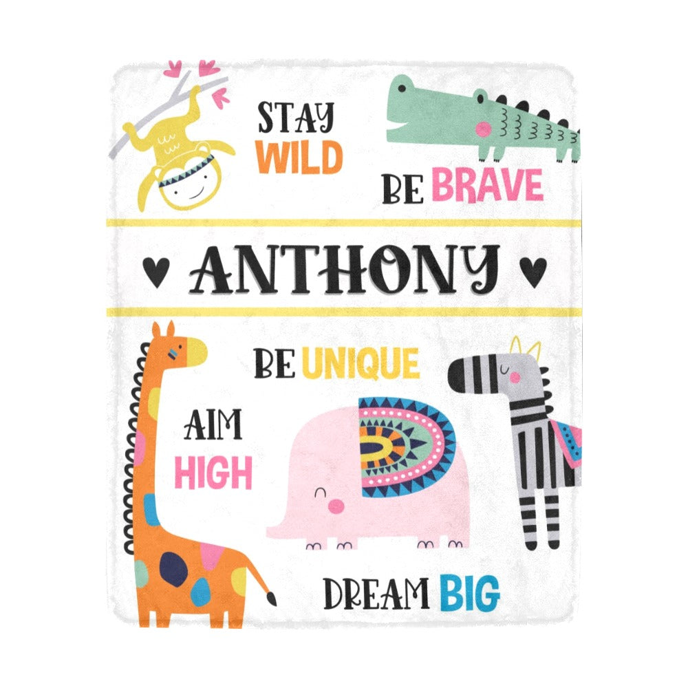 Baby Name Blanket, Kids Animals Baby Blanket - Custom Name Blanket