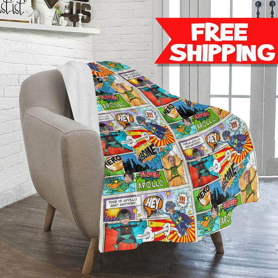 Personalized Blanket Comics for 12 kids, add a pet! My Custom Kids