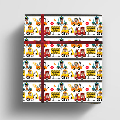 construction trucks and cars photo gift wrapping paper for boys