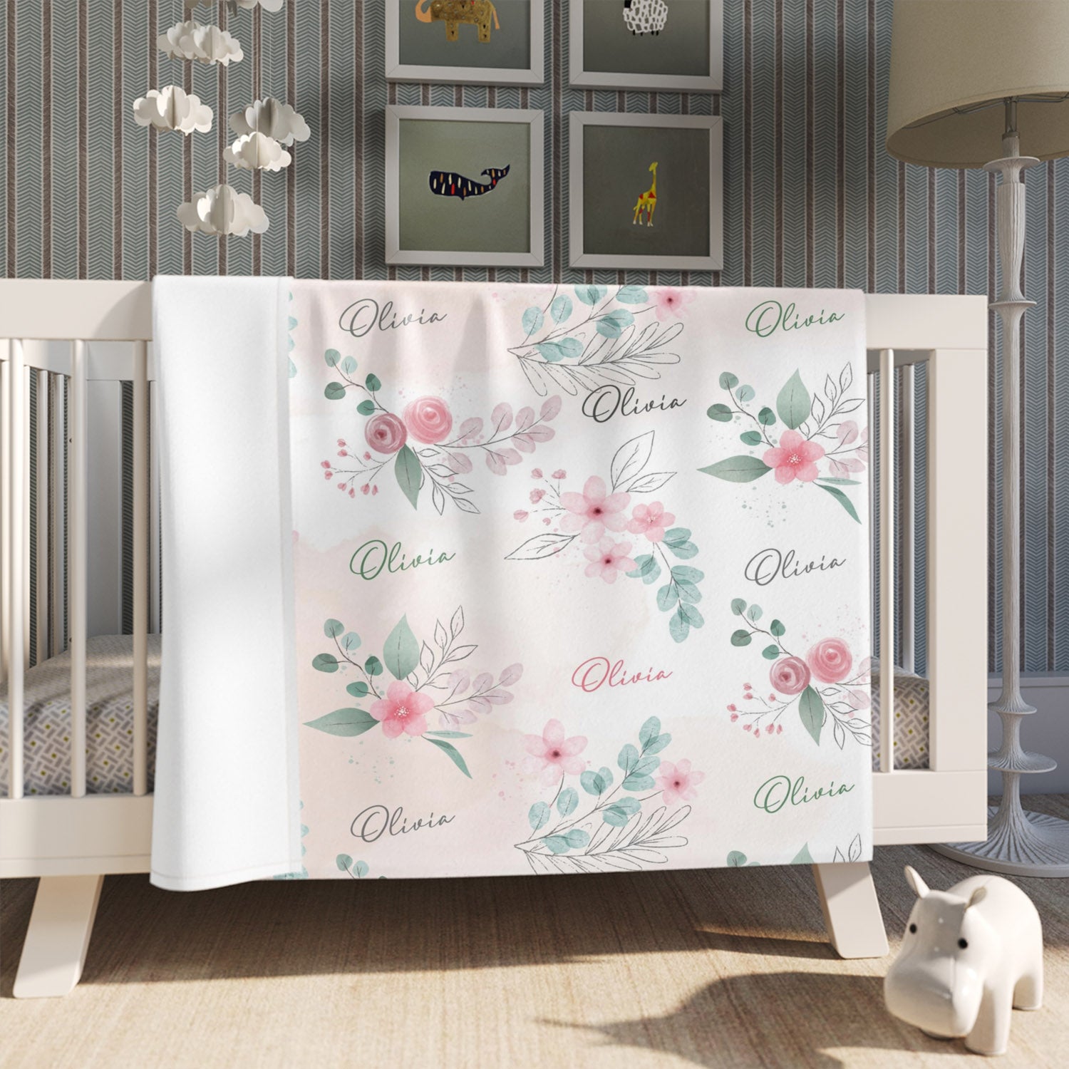 Personalized Baby Blanket - Floral Baby Blanket