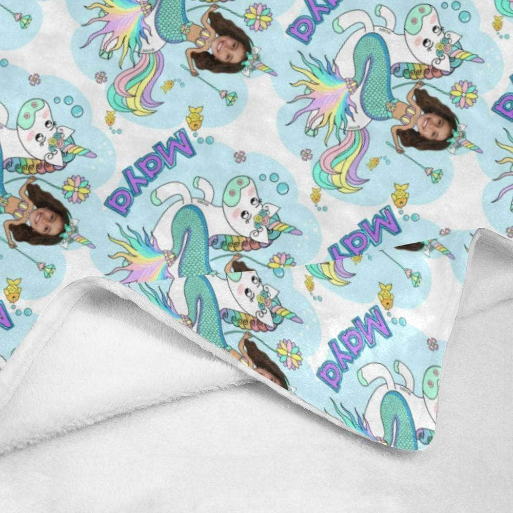 Unicorn Mermaid Princess Blanket - Personalized with photo and name blanket My Custom Kids Books 