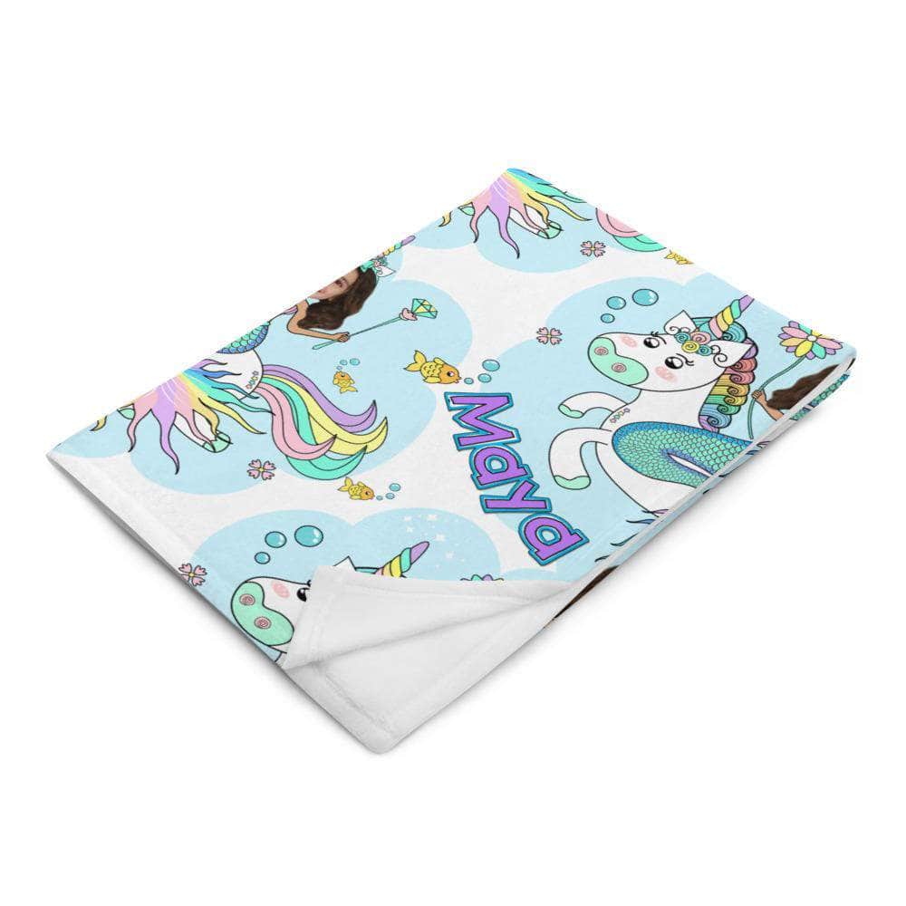 Unicorn Mermaid Princess Blanket - Personalized with photo and name blanket My Custom Kids Books 