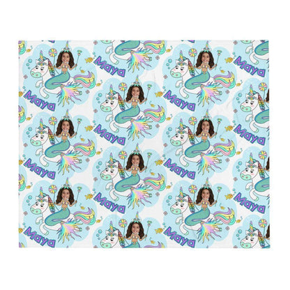 Unicorn Mermaid Princess Blanket - Personalized with photo and name blanket My Custom Kids Books 