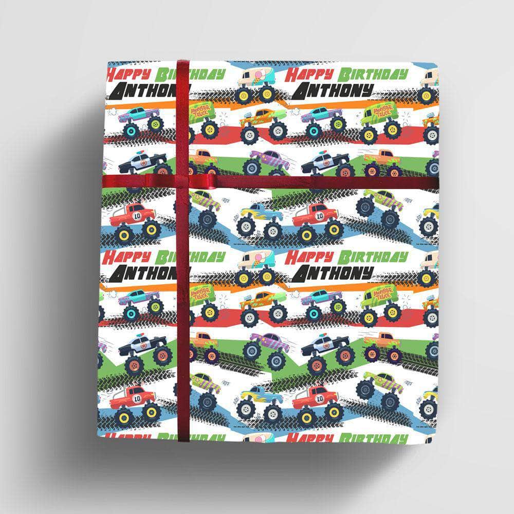 personalized monster truck birthday gift wrap, monster truck wrapping paper, monster truck party gift, monster trucks birthday party