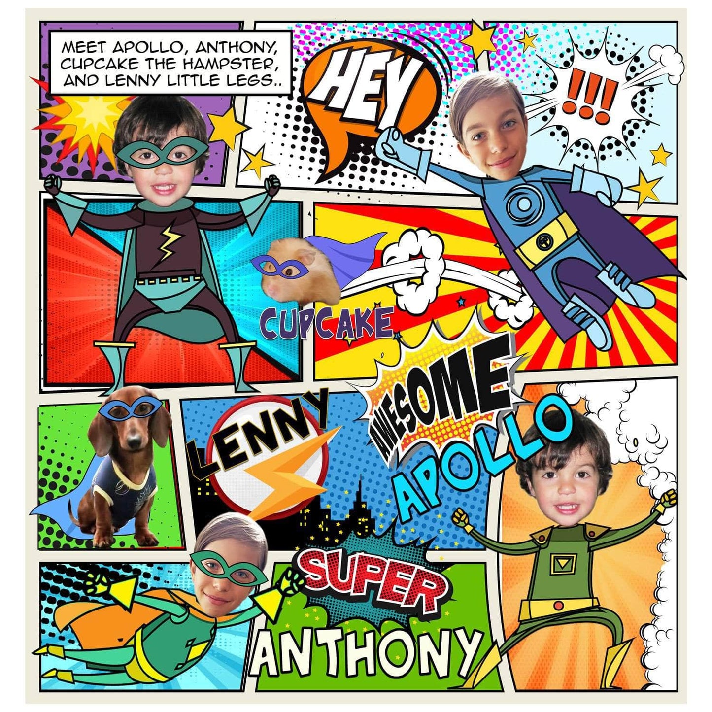 Personalized Blanket - Comics for 1-2 kids, add a pet!