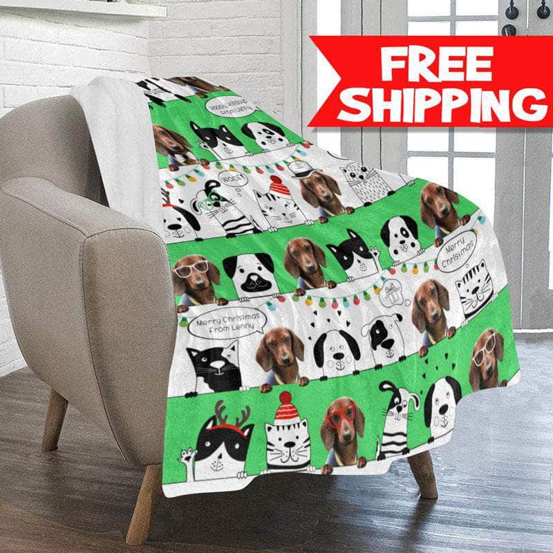 Personalized Christmas Blanket for Pets, Cats, or Dogs - 1-2 pets or photos
