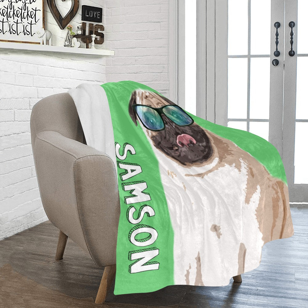 Personalized pet portrait blanket with your dog or cat's photo and name. custom pet gift, pet portrait custom blanket