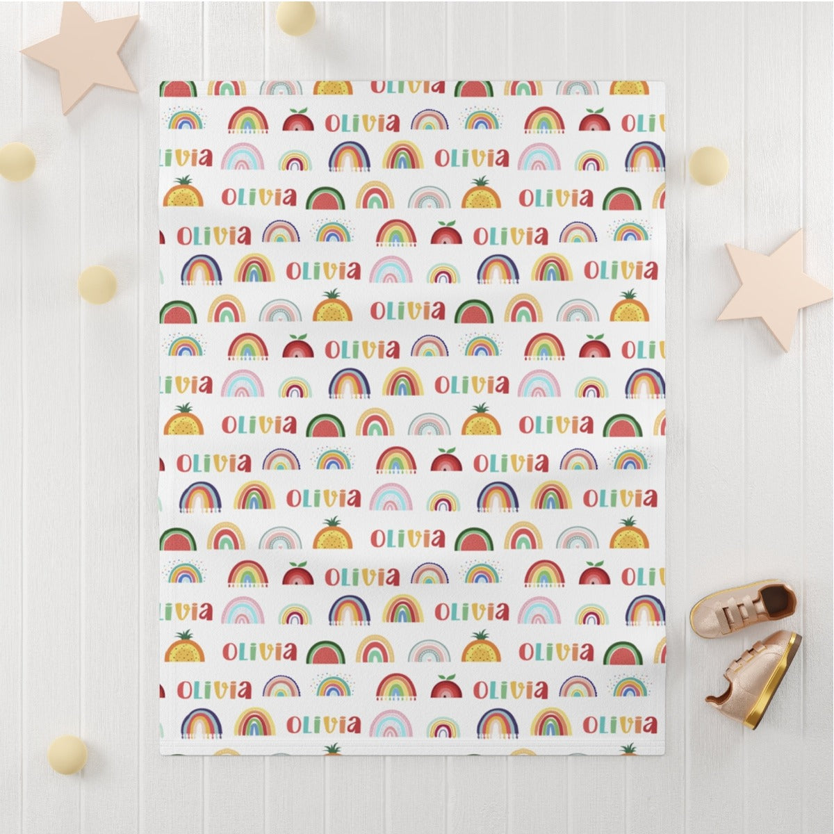 Rainbow Baby Blanket - Custom baby blanket with name - Rainbows Blanket