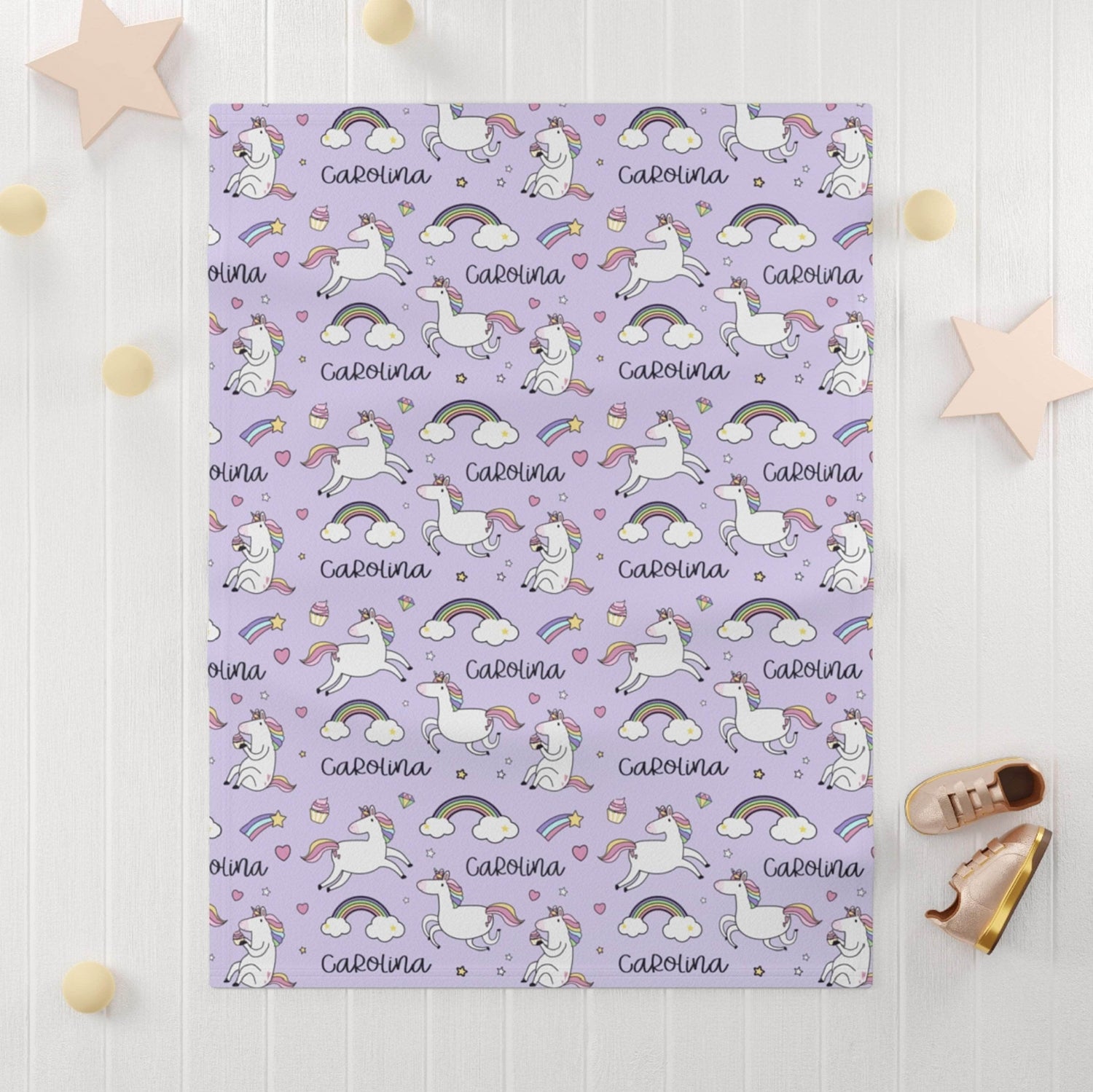 Unicorn Name Blanket - Custom blanket with name - Purple Unicorns Blanket