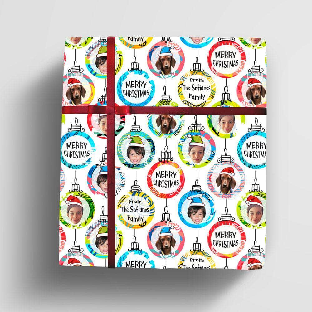 Personalized Christmas Ornaments Gift Wrap, with 1-6 photo faces