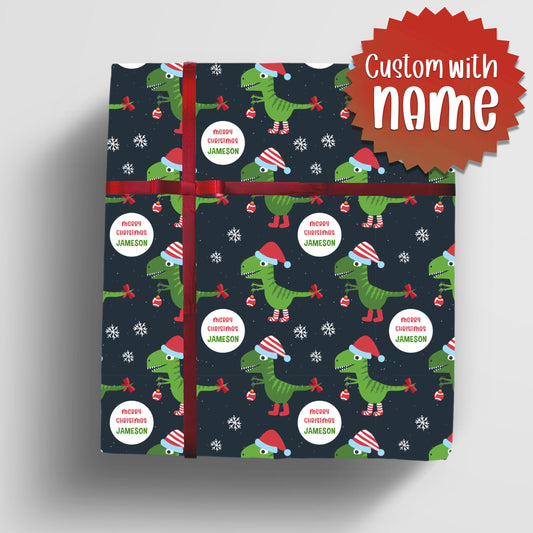 Dinosaur Wrapping Paper - Dinosaur Christmas Gift Wrap, Custom with name